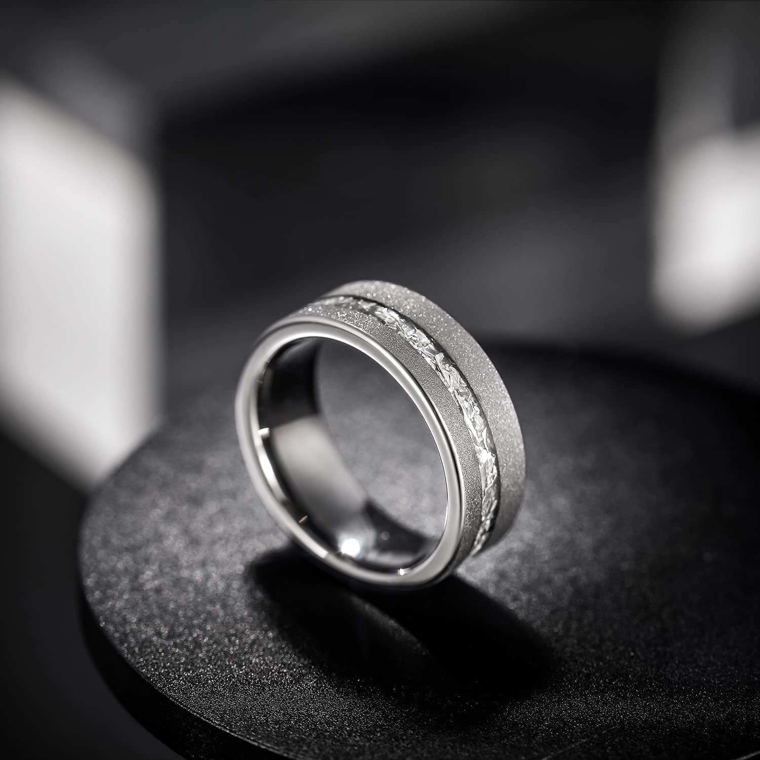 imageGreenpod 8MM Tungsten Carbide Rings for Men Sandblasted Flat Polished Dark Grey Wedding Band Aluminum Slag and Black Dinas Inlay Comfort Fit Size 713