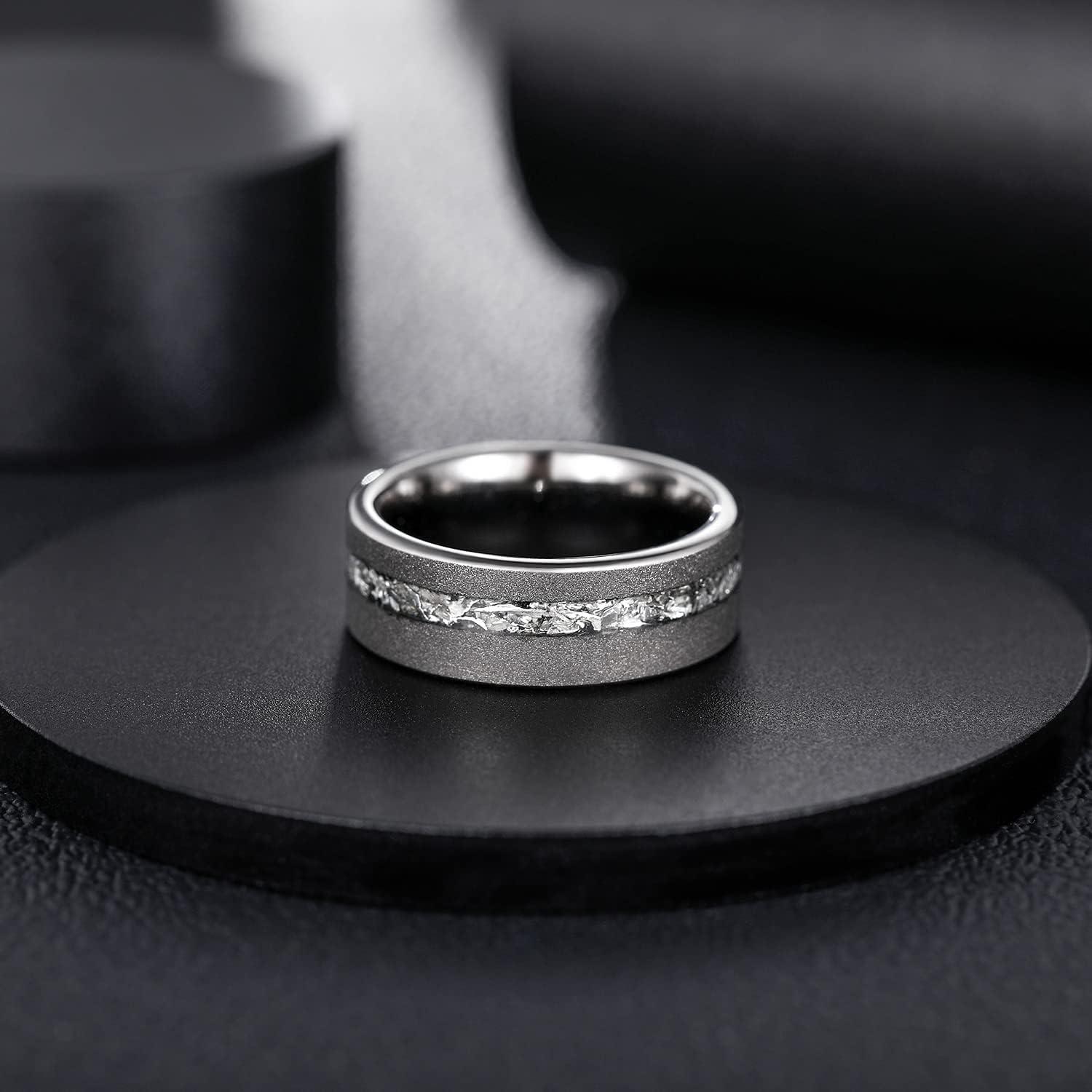 imageGreenpod 8MM Tungsten Carbide Rings for Men Sandblasted Flat Polished Dark Grey Wedding Band Aluminum Slag and Black Dinas Inlay Comfort Fit Size 713