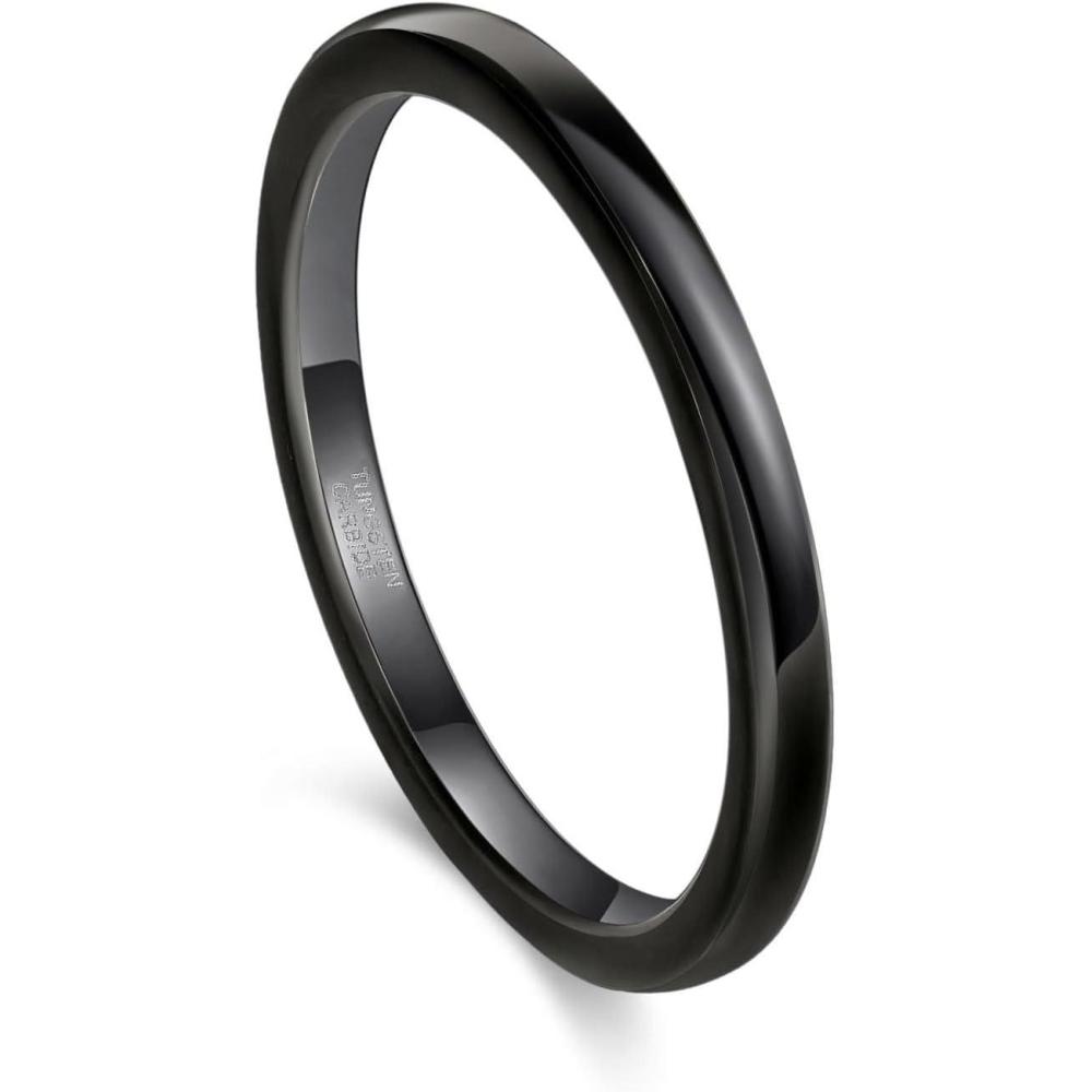 imageGreenpod 2mm 4mm 6mm Tungsten Wedding Bands Ring for Women Men Rose Gold PlatedSilver24K Gold PlatedBlack Polished Slim Engagement Promise Rings Comfort Fit Size 4132mm black