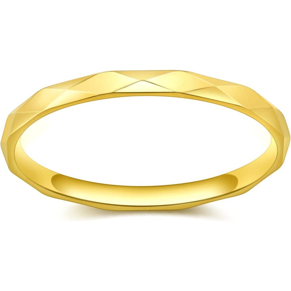 imageGreenpod 2mm Stainless Steel Ring for Women Faceted Edge Dome Polished Slim SilverGold PlatedRose Gold Plated Engagement Wedding Band Comfort Fit Size 412gold plated