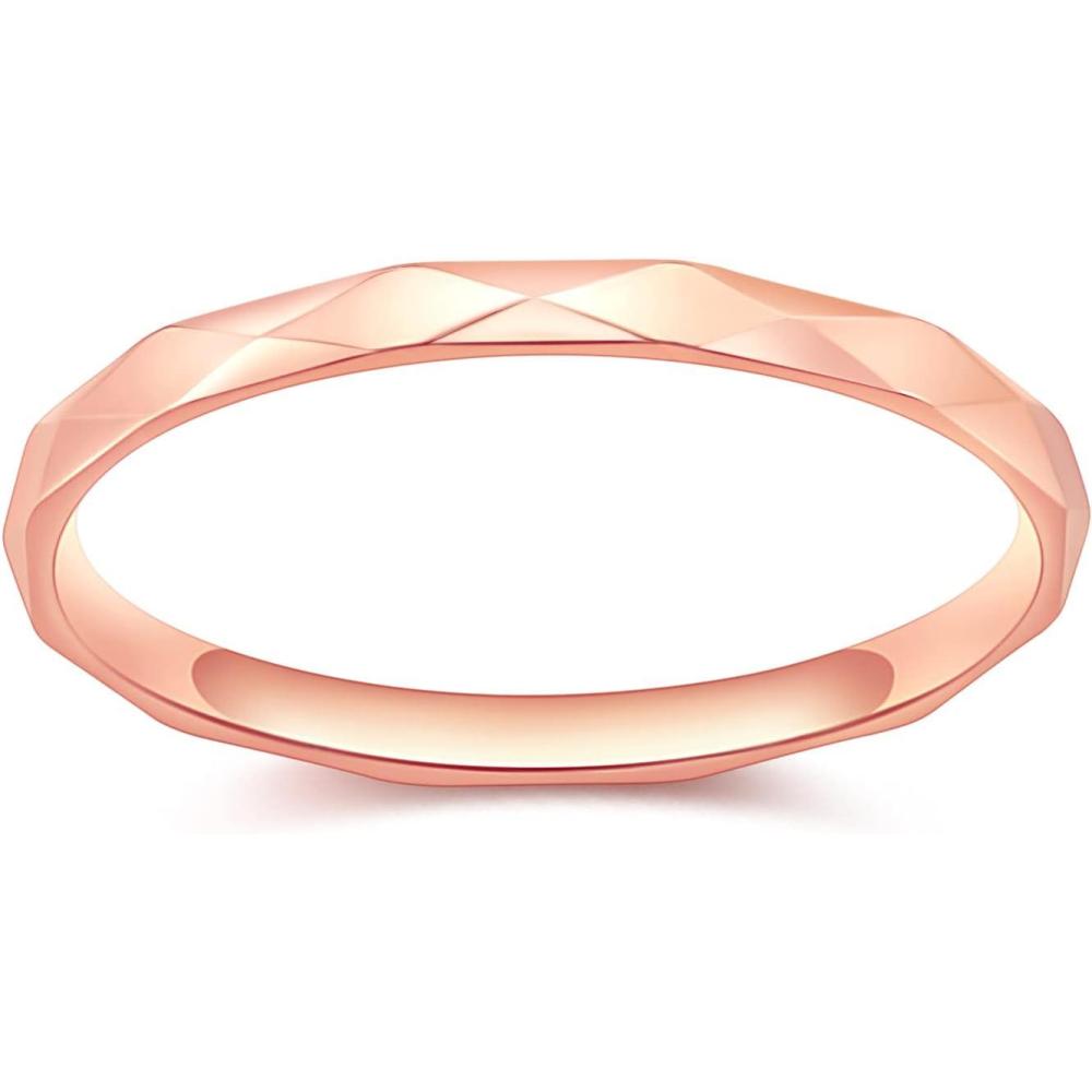 imageGreenpod 2mm Stainless Steel Ring for Women Faceted Edge Dome Polished Slim SilverGold PlatedRose Gold Plated Engagement Wedding Band Comfort Fit Size 412rose gold plated