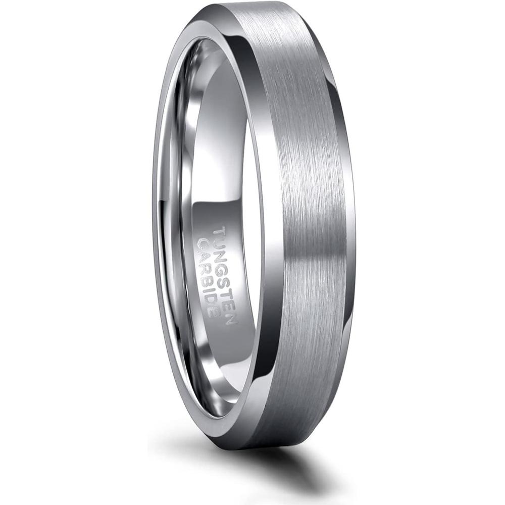 imageGreenpod 4MM 6MM 8MM Tungsten Carbide Engagement Ring Brushed Beveled Edge Polished Silver Wedding Band for Men Women Engraved I Love You Always ampamp Forever Size 4154mm