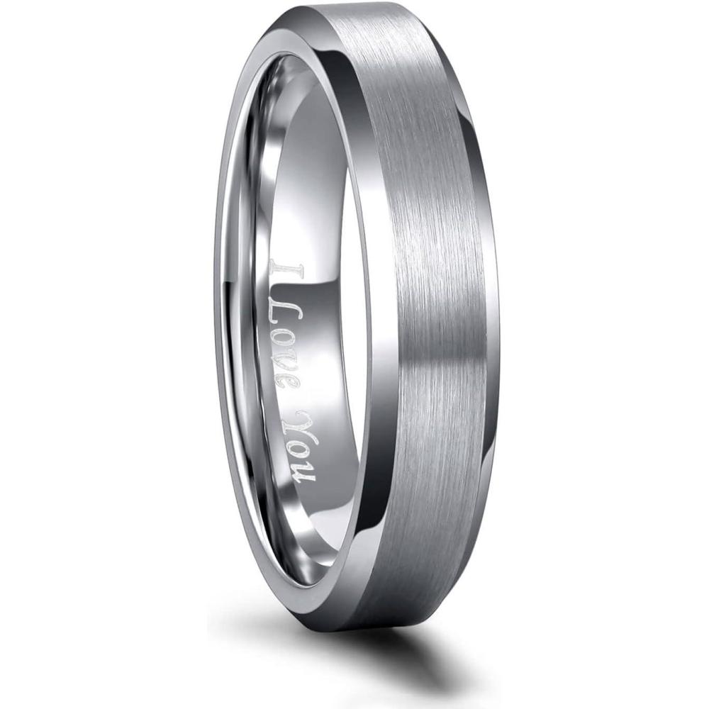 imageGreenpod 4MM 6MM 8MM Tungsten Carbide Engagement Ring Brushed Beveled Edge Polished Silver Wedding Band for Men Women Engraved I Love You Always ampamp Forever Size 4154mm I Love You