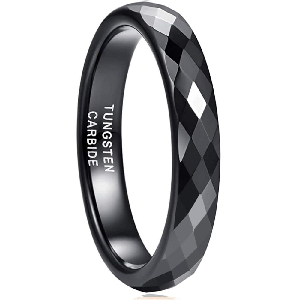 imageGreenpod 4MM Tungsten Carbide Rings Faceted Edge Dome Polished Rose Gold PlatedBlack24K Gold PlatedSilver Wedding Band Comfort Fit for Women Size 512black