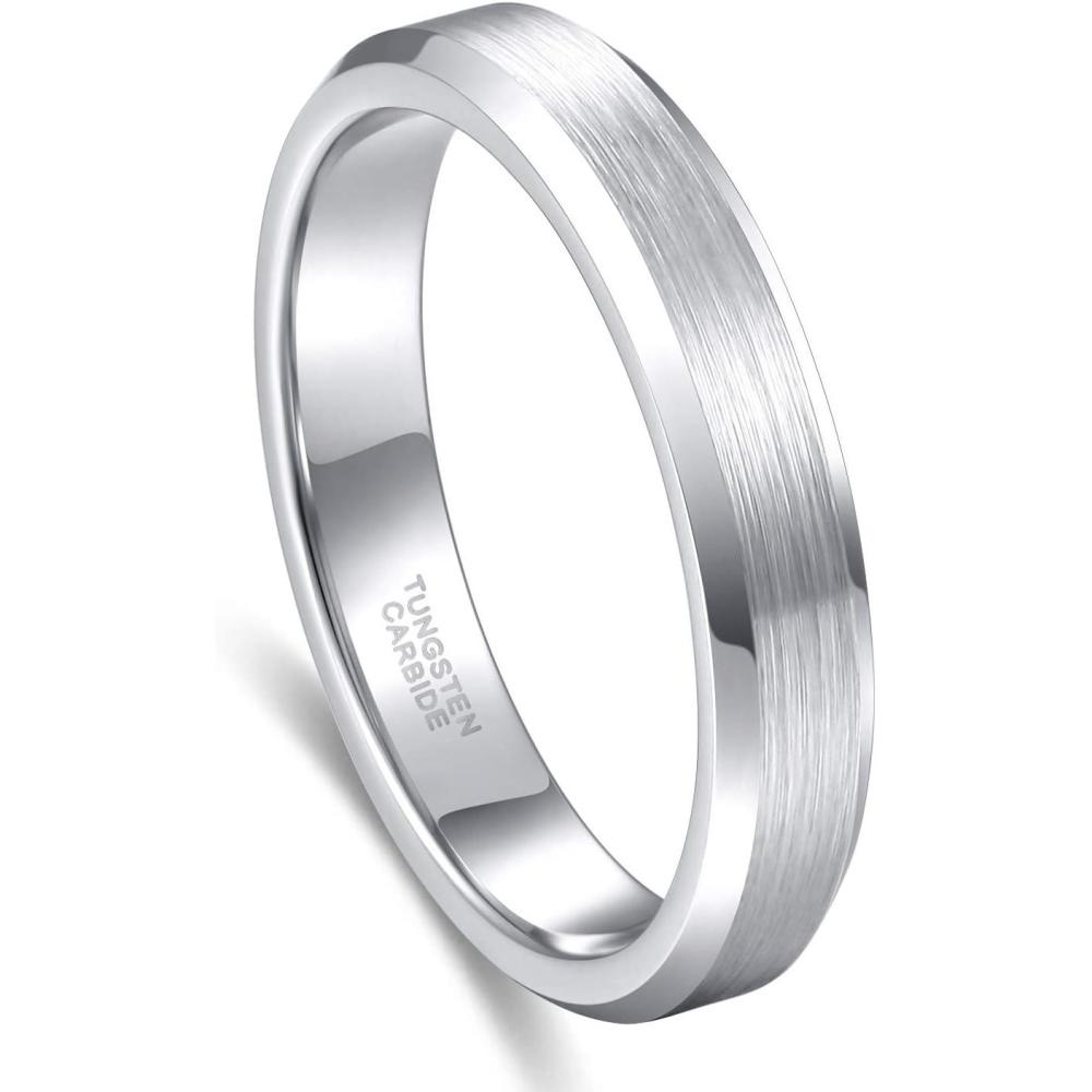 imageGreenpod 4mm 6mm Tungsten Carbide Ring for Men Women Beveled Edge Brushed SilverBlack24K Gold Plated Wedding Band Comfort Fit Size 4134MM Silver