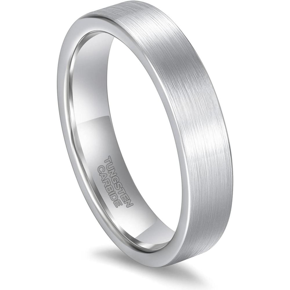 imageGreenpod 4mm 6mm Tungsten Carbide Ring for Men Women Beveled Edge Brushed SilverBlack24K Gold Plated Wedding Band Comfort Fit Size 4135MM Silver