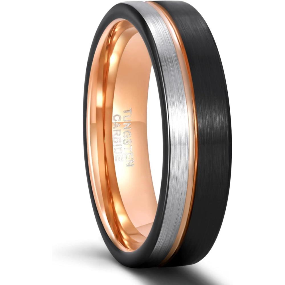 imageGreenpod 6mm 8mm Black Tungsten Ring for Men BlueRose Gold PlatedSilver Thin Groove Line Dome Brushed Comfort Fit Size 6156mm Tricolor