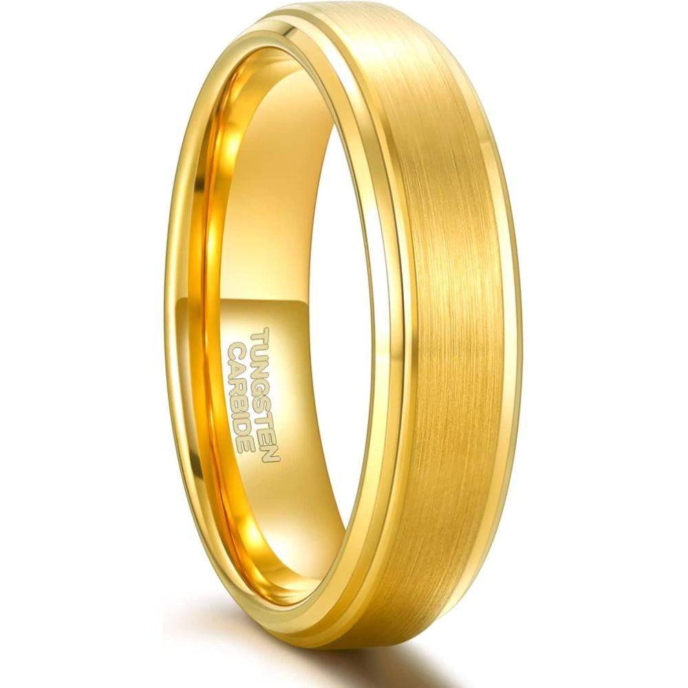 imageGreenpod 6mm 8mm Black Tungsten Rings for Men Women Brushed Wedding Bands Ring Matte Finished Comfort Fit Size 4156mm 24K Gold Plated