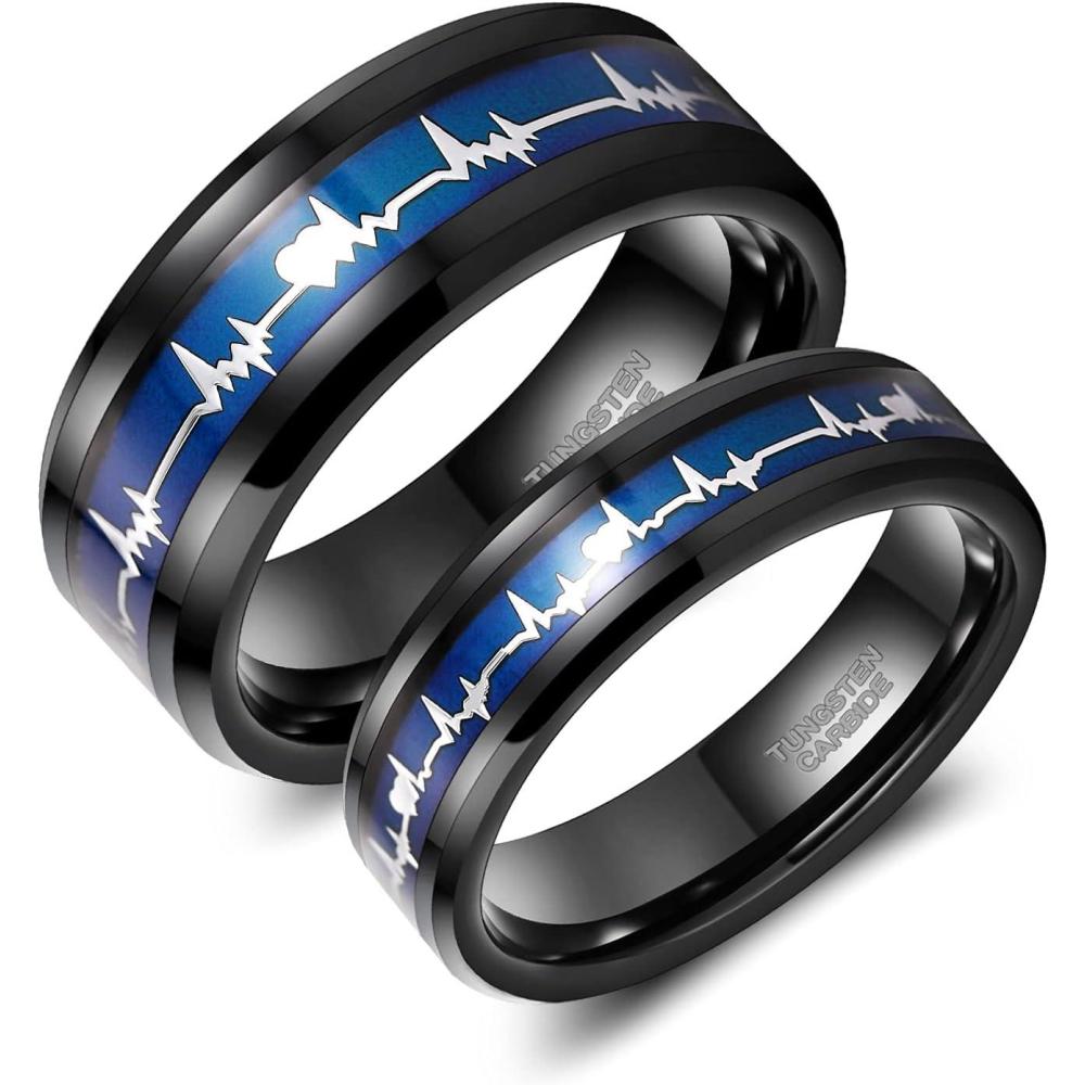 imageGreenpod 6mm 8mm EKG Heartbeat Wedding Band Silver Black Tungsten Carbide Ring for Men Women Color Changing Comfort Fit Size 4158mm color changing1 pc