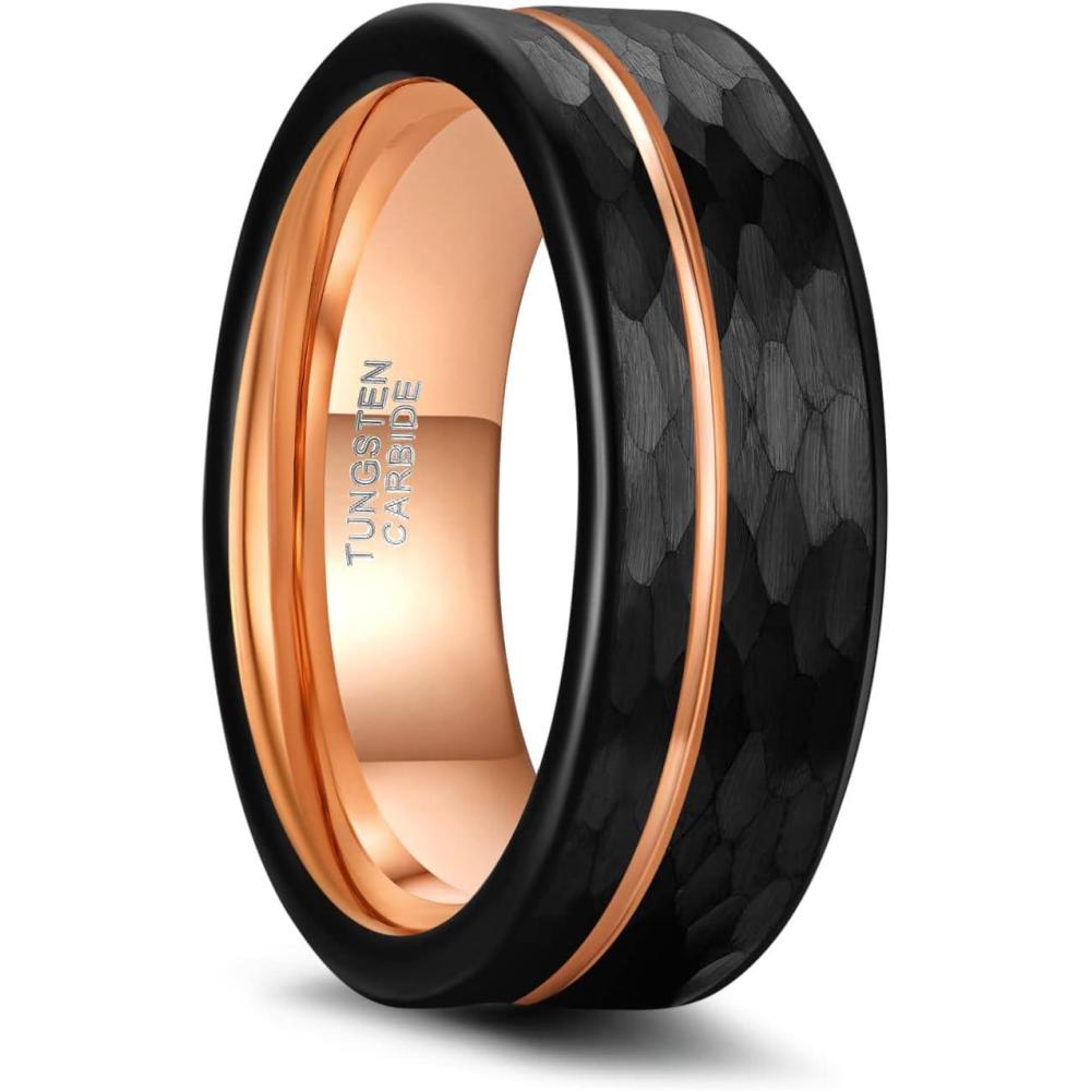 imageGreenpod 6mm 8mm Tungsten Carbide Rings for Men Hammered Rose Gold Plated Line Multi Faceted Wedding Band Women Brushed Matte Finished Comfort Fit Size 6138MM Hammered