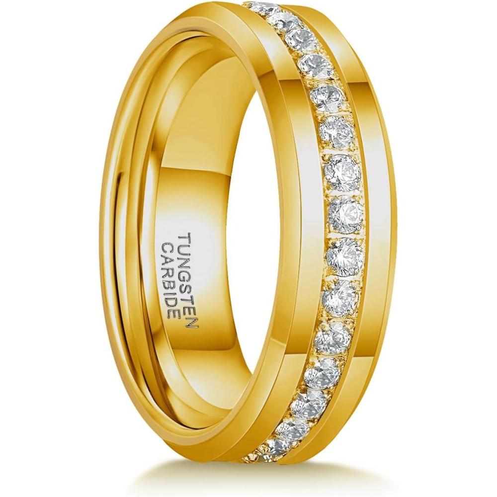 imageGreenpod 6mm 8mm Tungsten Carbide Rings for Men Silver24K Gold Plated Cubic Zirconia Eternity Wedding Band Women High Polish Comfort Fit Size 6136mm 24K Gold Plated