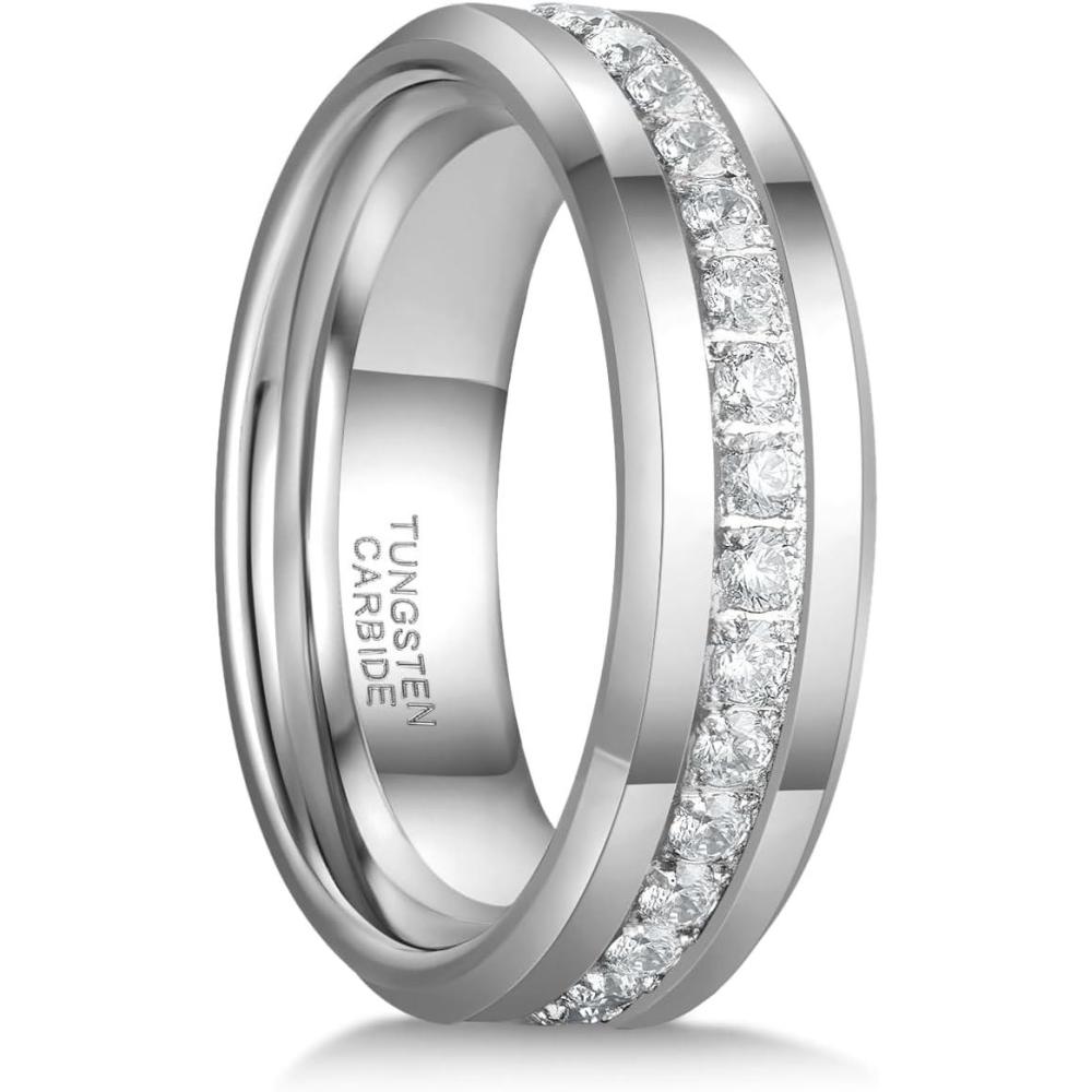 imageGreenpod 6mm 8mm Tungsten Carbide Rings for Men Silver24K Gold Plated Cubic Zirconia Eternity Wedding Band Women High Polish Comfort Fit Size 6136mm Silver