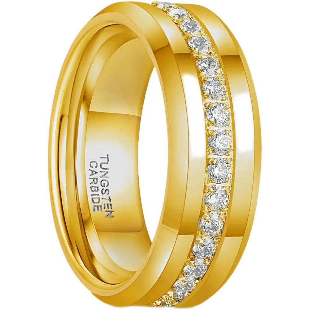 imageGreenpod 6mm 8mm Tungsten Carbide Rings for Men Silver24K Gold Plated Cubic Zirconia Eternity Wedding Band Women High Polish Comfort Fit Size 6138mm 24K Gold Plated