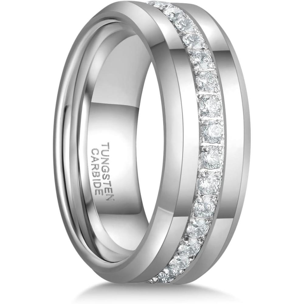 imageGreenpod 6mm 8mm Tungsten Carbide Rings for Men Silver24K Gold Plated Cubic Zirconia Eternity Wedding Band Women High Polish Comfort Fit Size 6138mm Silver