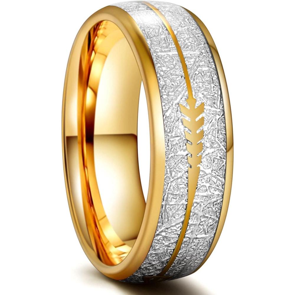 imageGreenpod 8mm Stainless Steel Rings for Men 24K Gold Plated Meteorite Cubic Zirconia Inlay Domed Polished Wedding Band Comfort Fit Size 7158mm gold plated arrow