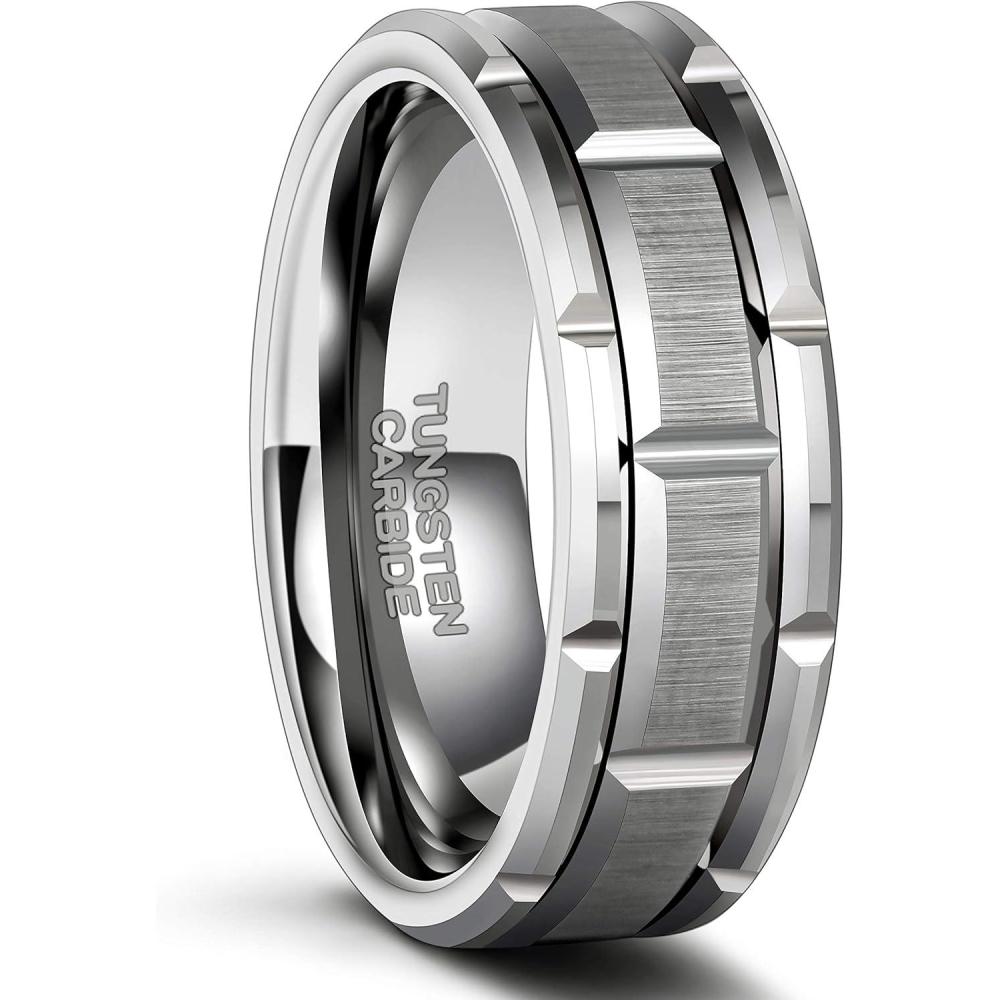 imageGreenpod 8mm Tungsten Carbide Rings for Men BlackSilver24K Gold Plated Brick Pattern Grooved Brushed Wedding Band Comfort Fit Size 713Silver