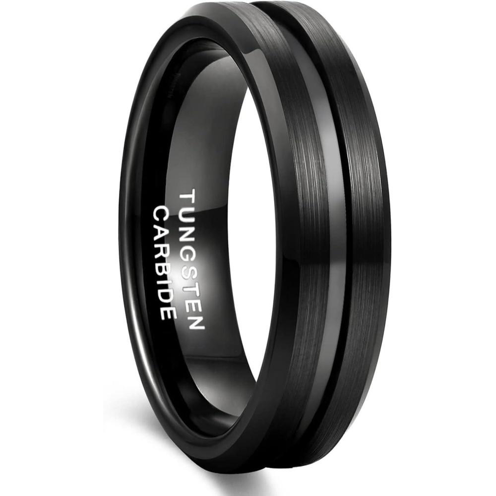 imageGreenpod Mens Tungsten Ring Wedding Band 6mm 8mm 10mm Engraved I Love You Thin BlueBlack Centre Groove Comfort Fit Size 6176mmBlack