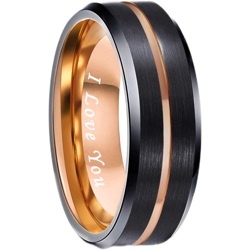 imageGreenpod Mens Tungsten Ring Wedding Band 6mm 8mm 10mm Engraved I Love You Thin BlueBlack Centre Groove Comfort Fit Size 6178mm Black Rose Gold Plated I Love You