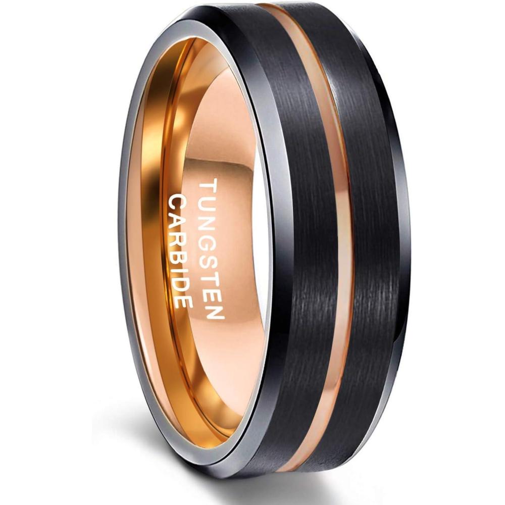 imageGreenpod Mens Tungsten Ring Wedding Band 6mm 8mm 10mm Engraved I Love You Thin BlueBlack Centre Groove Comfort Fit Size 6178mm Black Rose Gold Plated