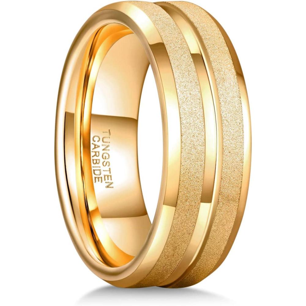 imageGreenpod Mens Tungsten Ring Wedding Band 6mm 8mm 10mm Engraved I Love You Thin BlueBlack Centre Groove Comfort Fit Size 6178mm Gold Plated Sandblasted