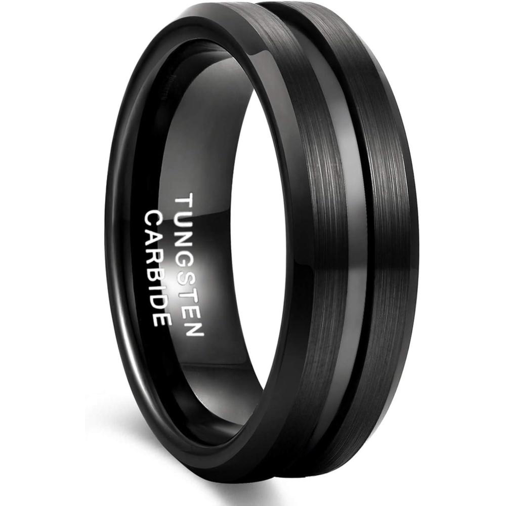 imageGreenpod Mens Tungsten Ring Wedding Band 6mm 8mm 10mm Engraved I Love You Thin BlueBlack Centre Groove Comfort Fit Size 6178mmBlack