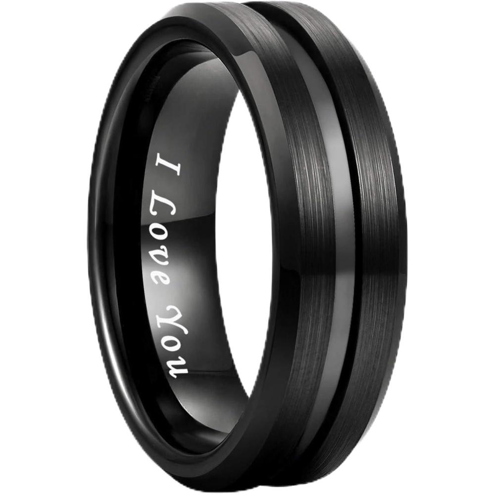 imageGreenpod Mens Tungsten Ring Wedding Band 6mm 8mm 10mm Engraved I Love You Thin BlueBlack Centre Groove Comfort Fit Size 6178mmBlack I Love You