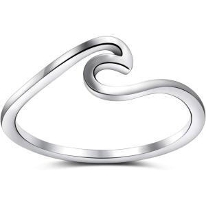 Greenpod 1mm Stainless Steel Wedding Rings for Women Silver/Gold Plated/Rose Gold Plated Thin Vsco Wave Ring Stackable Engagement Ring Size 4-12(silver)