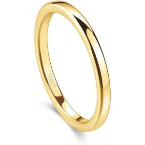 Greenpod 2mm 4mm 6mm Tungsten Wedding Bands Ring for Women Men Rose Gold Plated/Silver/24K Gold Plated/Black Polished Slim Engagement Promise Rings Comfort Fit Size 4-13(2mm gold plated)
