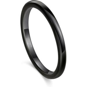 Greenpod 2mm 4mm 6mm Tungsten Wedding Bands Ring for Women Men Rose Gold Plated/Silver/24K Gold Plated/Black Polished Slim Engagement Promise Rings Comfort Fit Size 4-13(2mm black)