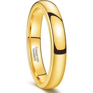 Greenpod 2mm 4mm 6mm Tungsten Wedding Bands Ring for Women Men Rose Gold Plated/Silver/24K Gold Plated/Black Polished Slim Engagement Promise Rings Comfort Fit Size 4-13(4mm gold plated)