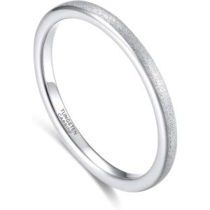 Greenpod 2mm 4mm 6mm Tungsten Wedding Bands Ring for Women Men Rose Gold Plated/Silver/24K Gold Plated/Black Polished Slim Engagement Promise Rings Comfort Fit Size 4-13(2mm silver sandblasted)