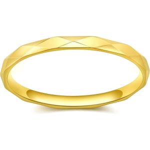 Greenpod 2mm Stainless Steel Ring for Women Faceted Edge Dome Polished Slim Silver/Gold Plated/Rose Gold Plated Engagement Wedding Band Comfort Fit Size 4-12(gold plated)