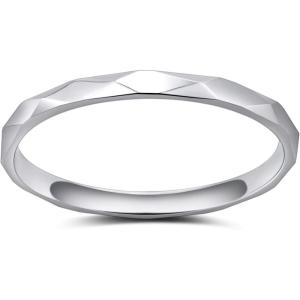 Greenpod 2mm Stainless Steel Ring for Women Faceted Edge Dome Polished Slim Silver/Gold Plated/Rose Gold Plated Engagement Wedding Band Comfort Fit Size 4-12(silver)