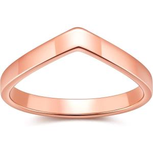 Greenpod 3mm Stainless Steel Ring for Women Silver/Gold Plated/Rose Gold Plated V Shaped Chevron Wedding Band Thumb Statement Ring Size 4-12(rose gold plated)