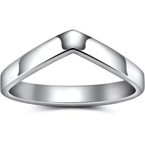 Greenpod 3mm Stainless Steel Ring for Women Silver/Gold Plated/Rose Gold Plated V Shaped Chevron Wedding Band Thumb Statement Ring Size 4-12(silver)