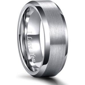Greenpod 4MM 6MM 8MM Tungsten Carbide Engagement Ring Brushed Beveled Edge Polished Silver Wedding Band for Men Women Engraved I Love You Always & Forever Size 4-15(8mm I Love You)