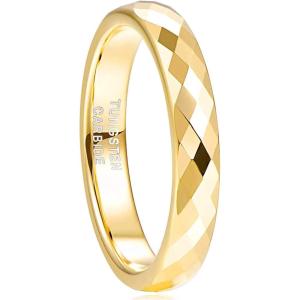 Greenpod 4MM Tungsten Carbide Rings Faceted Edge Dome Polished Rose Gold Plated/Black/24K Gold Plated/Silver Wedding Band Comfort Fit for Women Size 5-12(24k gold plated)