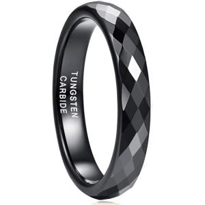 Greenpod 4MM Tungsten Carbide Rings Faceted Edge Dome Polished Rose Gold Plated/Black/24K Gold Plated/Silver Wedding Band Comfort Fit for Women Size 5-12(black)