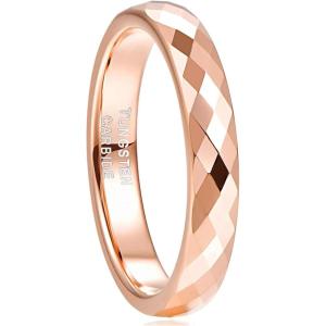 Greenpod 4MM Tungsten Carbide Rings Faceted Edge Dome Polished Rose Gold Plated/Black/24K Gold Plated/Silver Wedding Band Comfort Fit for Women Size 5-12(rose gold plated)
