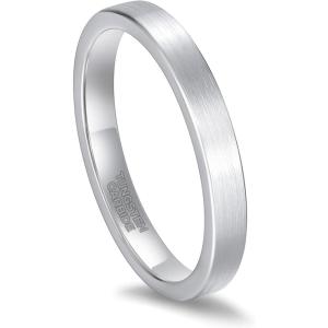 Greenpod 4mm 6mm Tungsten Carbide Ring for Men Women Beveled Edge Brushed Silver/Black/24K Gold Plated Wedding Band Comfort Fit Size 4-13(3MM Silver)