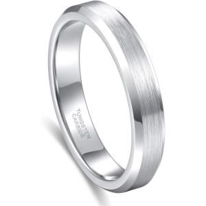 Greenpod 4mm 6mm Tungsten Carbide Ring for Men Women Beveled Edge Brushed Silver/Black/24K Gold Plated Wedding Band Comfort Fit Size 4-13(4MM Silver)