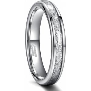 Greenpod 4mm 6mm Tungsten Rings for Men Women Silver Dome Polished Meteorite Inlay Ring Wedding Bands for Him Size 4-13(4mm)