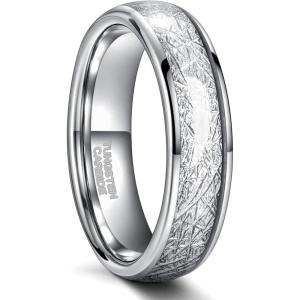 Greenpod 4mm 6mm Tungsten Rings for Men Women Silver Dome Polished Meteorite Inlay Ring Wedding Bands for Him Size 4-13(6mm)