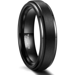 Greenpod 6mm 8mm Black Tungsten Rings for Men Women Brushed Wedding Bands Ring Matte Finished Comfort Fit Size 4-15(6mm Black)