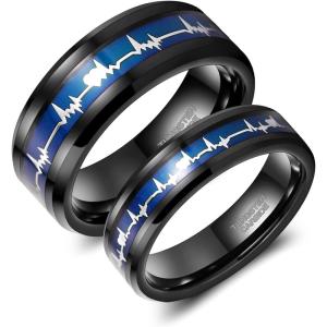 Greenpod 6mm 8mm EKG Heartbeat Wedding Band Silver Black Tungsten Carbide Ring for Men Women Color Changing Comfort Fit Size 4-15(6mm color changing-1 pc)