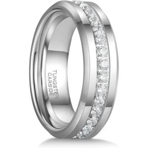 Greenpod 6mm 8mm Tungsten Carbide Rings for Men Silver/24K Gold Plated Cubic Zirconia Eternity Wedding Band Women High Polish Comfort Fit Size 6-13(6mm Silver)