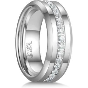 Greenpod 6mm 8mm Tungsten Carbide Rings for Men Silver/24K Gold Plated Cubic Zirconia Eternity Wedding Band Women High Polish Comfort Fit Size 6-13(8mm Silver)
