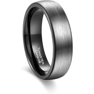 Greenpod 6mm Tungsten Wedding Rings Band for Men Women Silver/Black Two Tone Engagement Rings Comfort Fit Size 6-13(Silver Black)