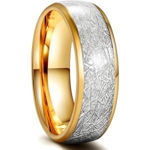 Greenpod 8mm Stainless Steel Rings for Men 24K Gold Plated Meteorite Cubic Zirconia Inlay Domed Polished Wedding Band Comfort Fit Size 7-15(8mm)