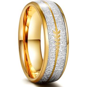 Greenpod 8mm Stainless Steel Rings for Men 24K Gold Plated Meteorite Cubic Zirconia Inlay Domed Polished Wedding Band Comfort Fit Size 7-15(8mm gold plated arrow)
